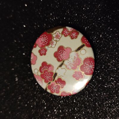 Badge 44 mm - papier japonais, floral fond crème