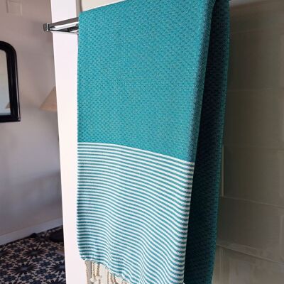 Fouta da spiaggia in 100% cotone con onda blu pavone