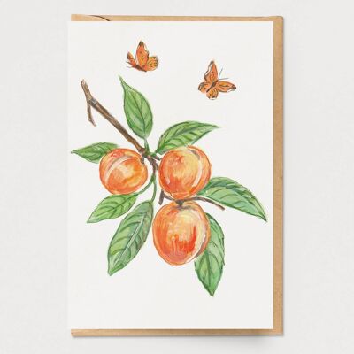 Biglietto di auguri con pesche e farfalle