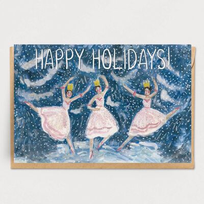Tarjeta navideña de bailarines de nieve