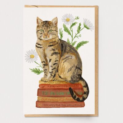 Daisy Book Cat Card