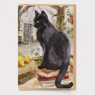 Schwarze Fensterkatzenkarte