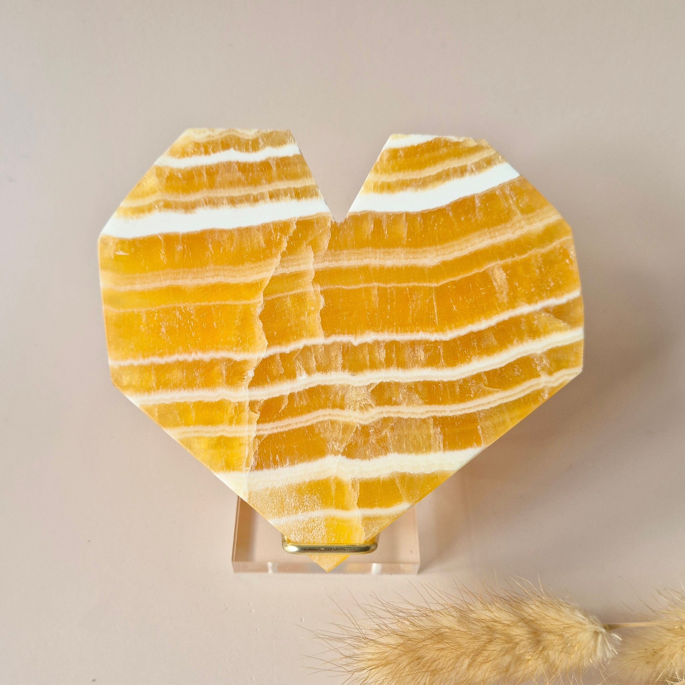 Gemstone Yellow Calcite Heart Including stand - C.285gram