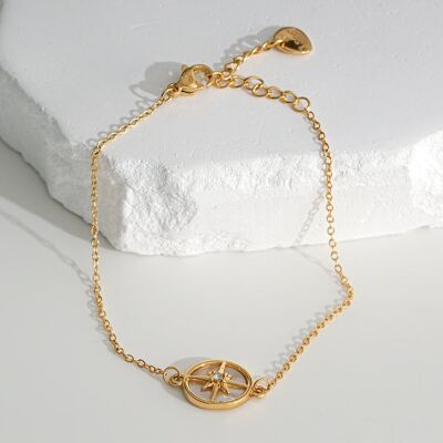 Pulsera de cadena dorada con placa de estrella redonda y diamantes de imitación