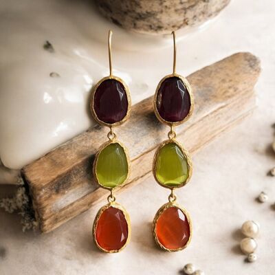 Pendientes "LOU" en oro fino con piedra Ágata