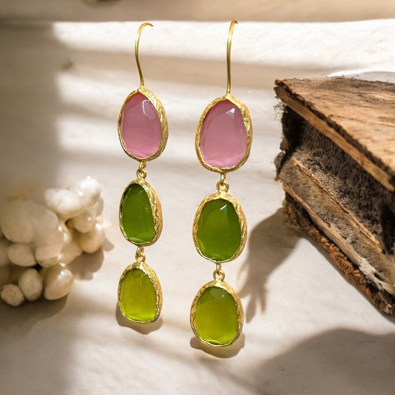 Orecchini "APOLLINE" in oro fino con pietra Agata