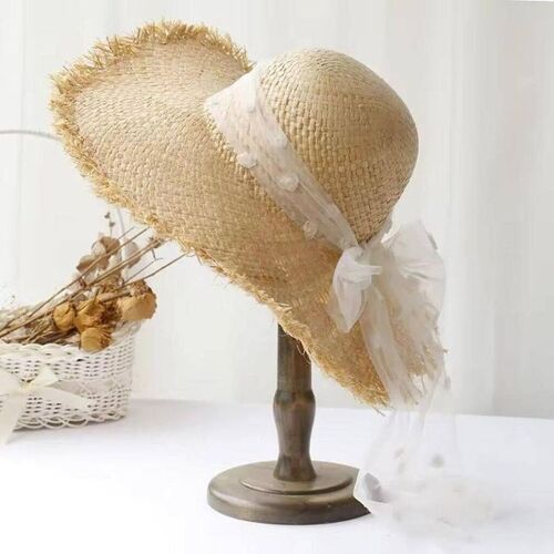 Monaco Cream White Lace Polka Ombré Ribbon Bow Beach Hat