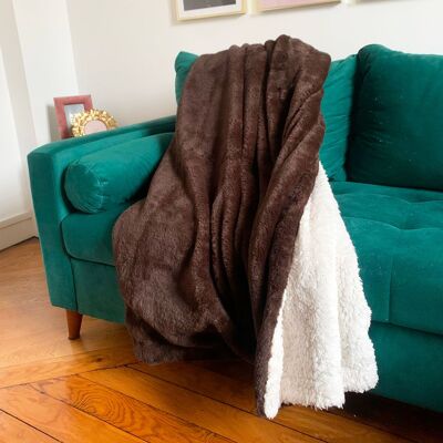 Coperta in pile imitazione tocco "Coniglio" cioccolato 130X170