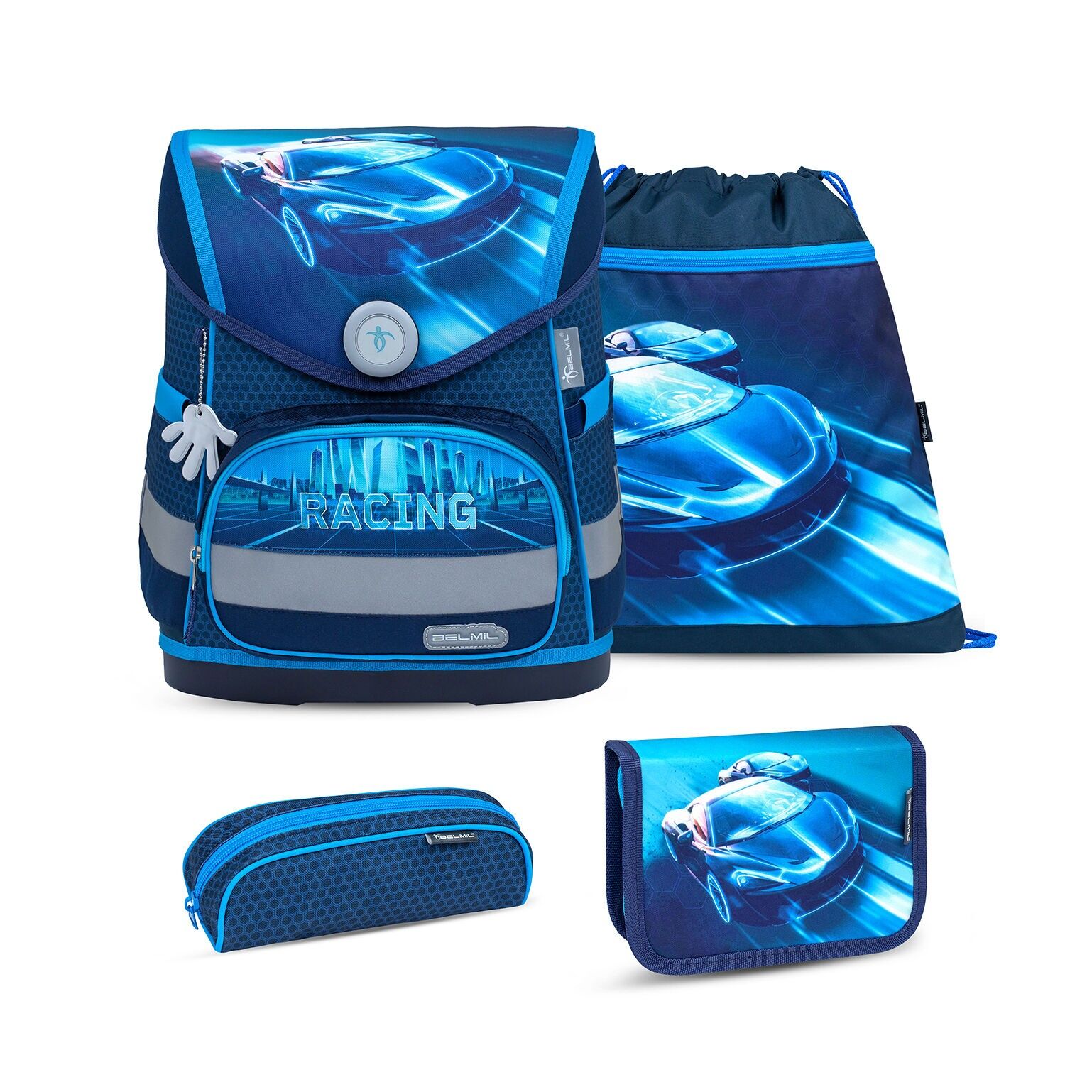 Set di zaini scolastici Compact Racing Blue Neon 5 pezzi