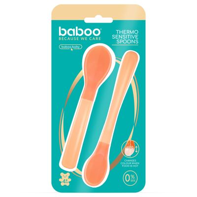 Juego de 2 cucharas para bebés con punta suave y sensibles al calor BABOO®, a partir de 4 meses