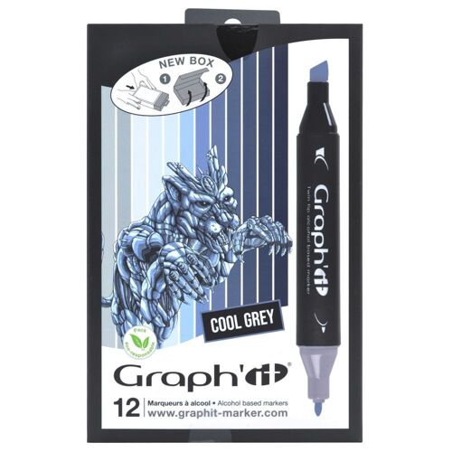 GRAPH'IT Set de 12 marqueurs - Cool Greys