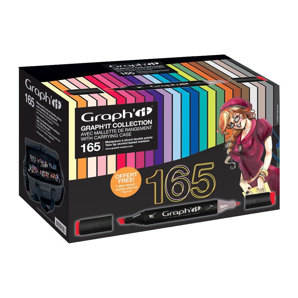 Valigetta collezione GRAPH'IT 150 pennarelli +15 Brush + layout A4