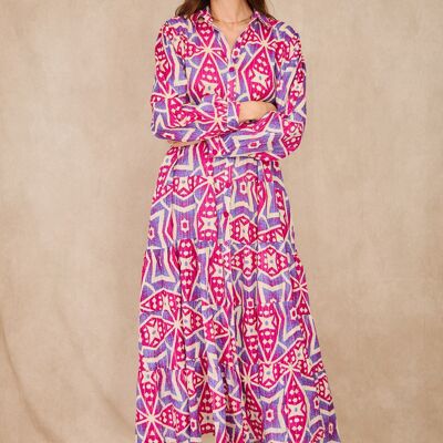 Maxi robe chemise bohème à motifs - Taile unique