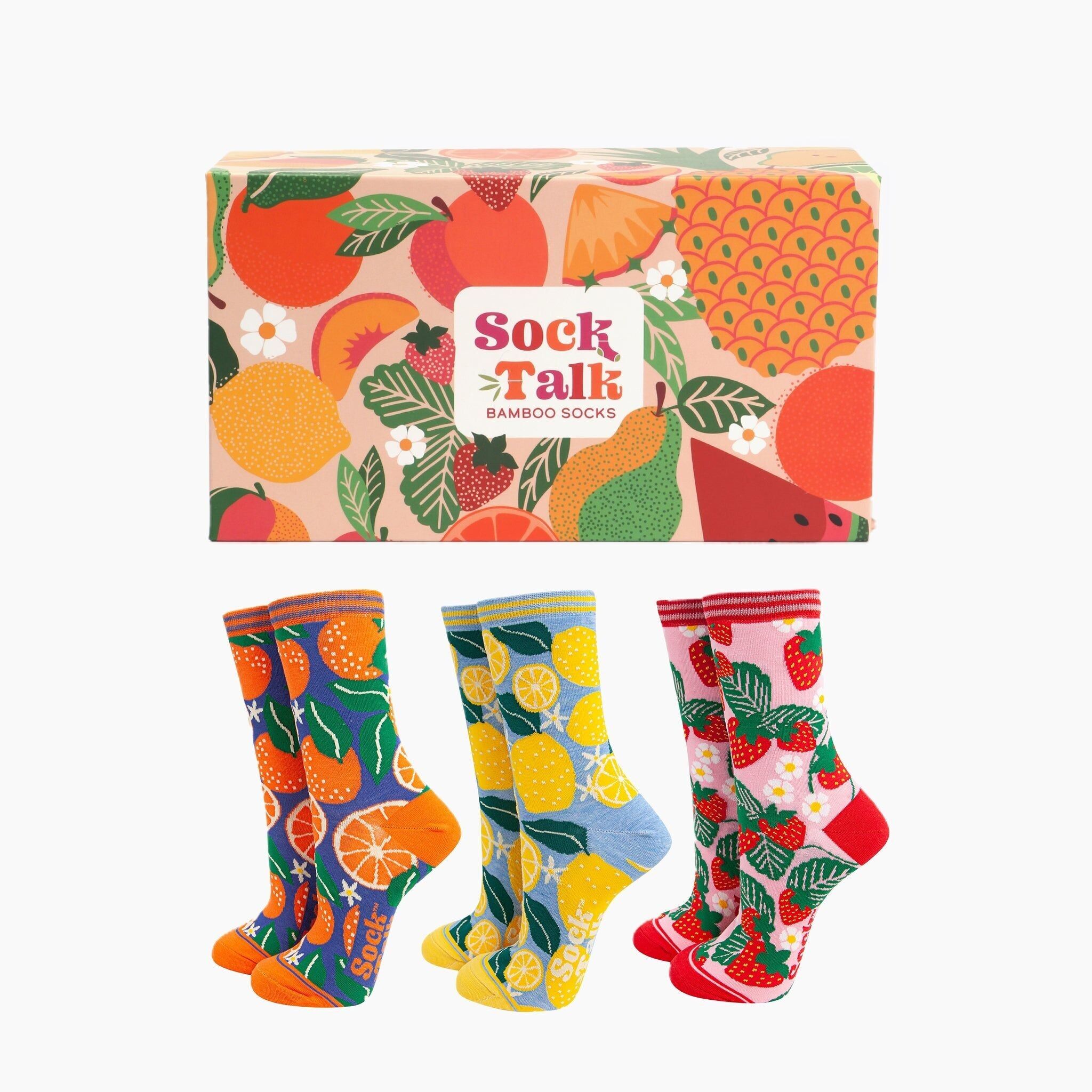 Geschenkbox mit Bambussocken für Damen - Sommerfrüchte