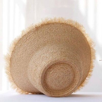 Chapeau de plage en paille à franges naturelles beige Monaco
