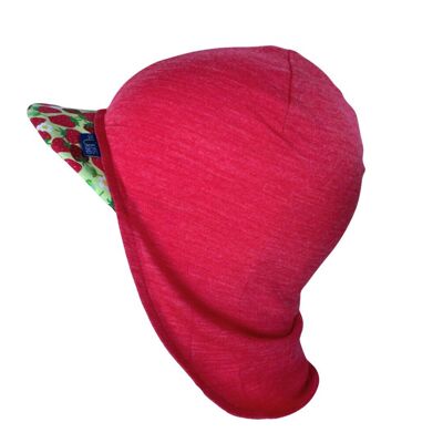 Berretto estivo lampone con fragole edizione limitata, lana merino e seta (biologico/GOTS)