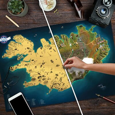 ISLANDIA Mapa rascable dorado Deluxe XL