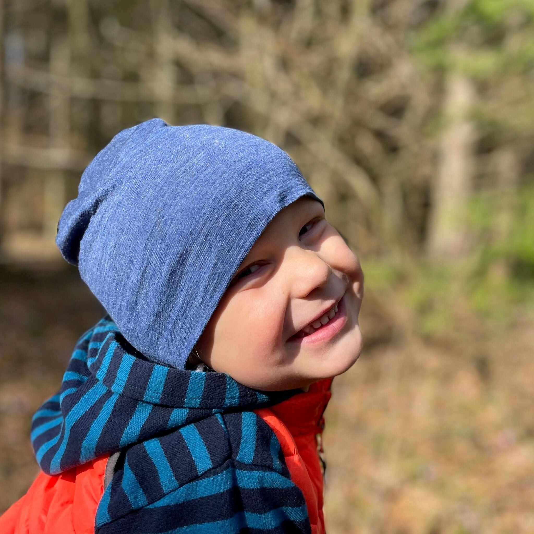 Berretto blu reale, lana merino e seta (biologico/GOTS)