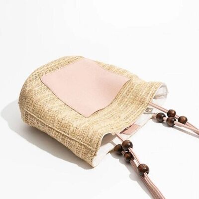 Borsa da spiaggia Monaco Baby Pink Beads Bali Straw Bucket