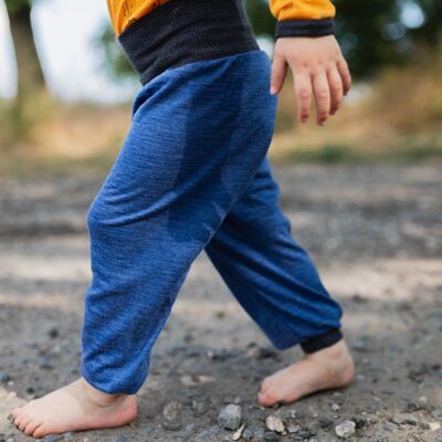 Pantaloni blu royal, lana merino e seta (biologico/GOTS)