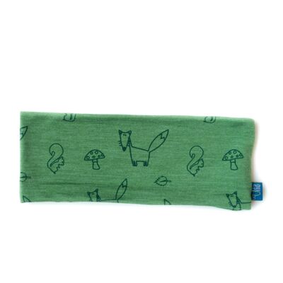Fascia per bambini verde foresta, lana merino e seta (biologica/GOTS)