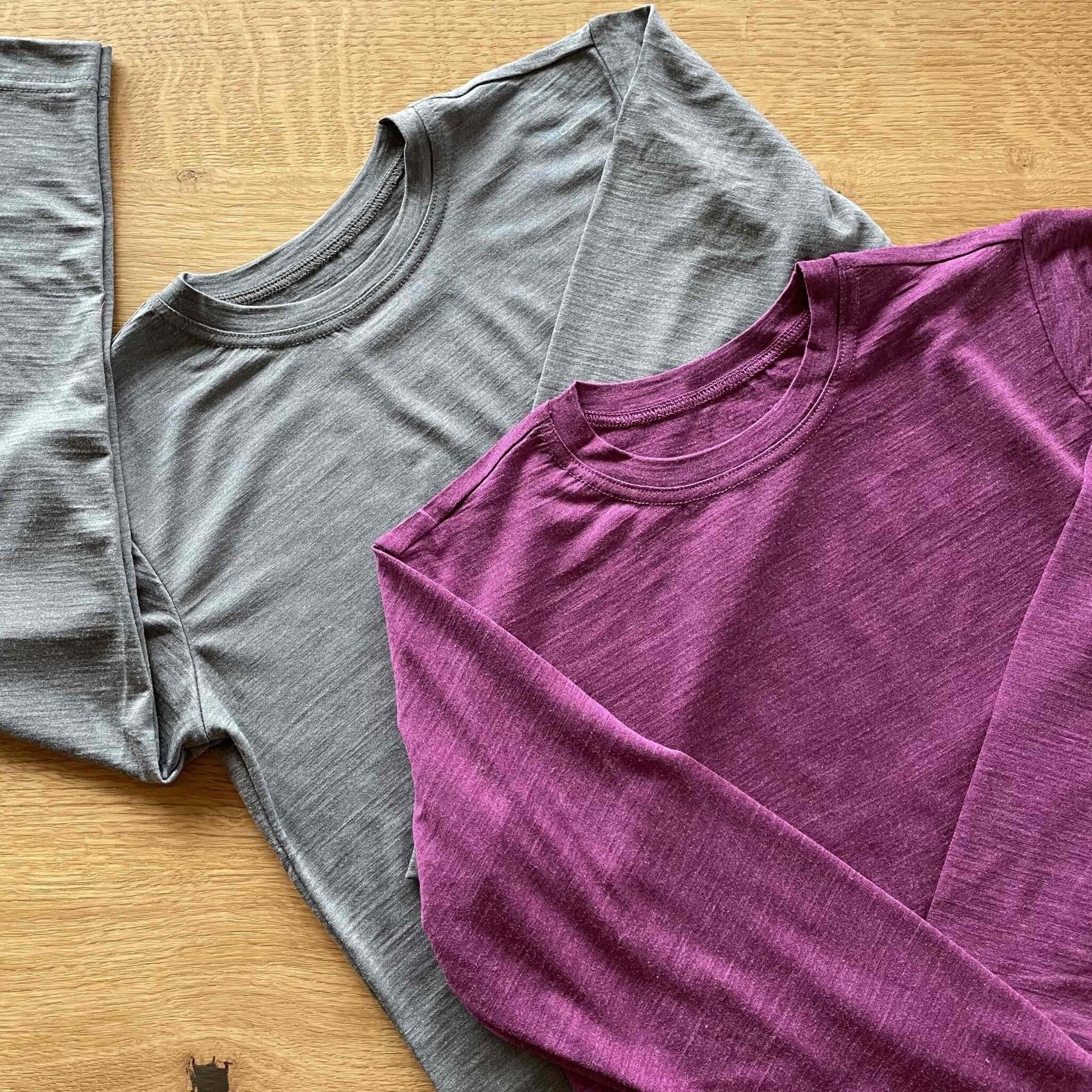 Camicia roccia o prugna, lana merino e seta (biologica/GOTS)