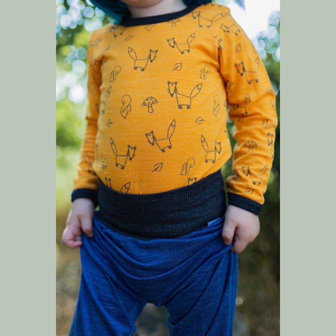 Camicia volpe giallo sole, lana merino e seta (biologica/GOTS)