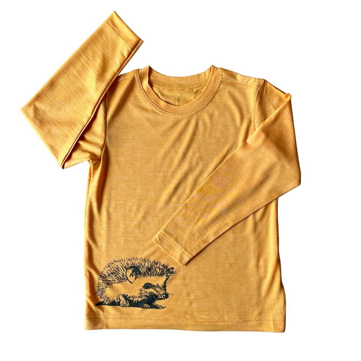 Maglietta riccio giallo sole, lana merino e seta (biologica/GOTS)