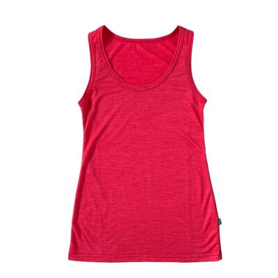 Camiseta de tirantes para mujer color frambuesa, lana merino y seda (orgánica/GOTS)