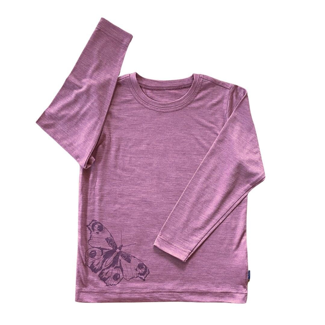 Camicia rosé butterfly, lana merino e seta (biologica/GOTS)