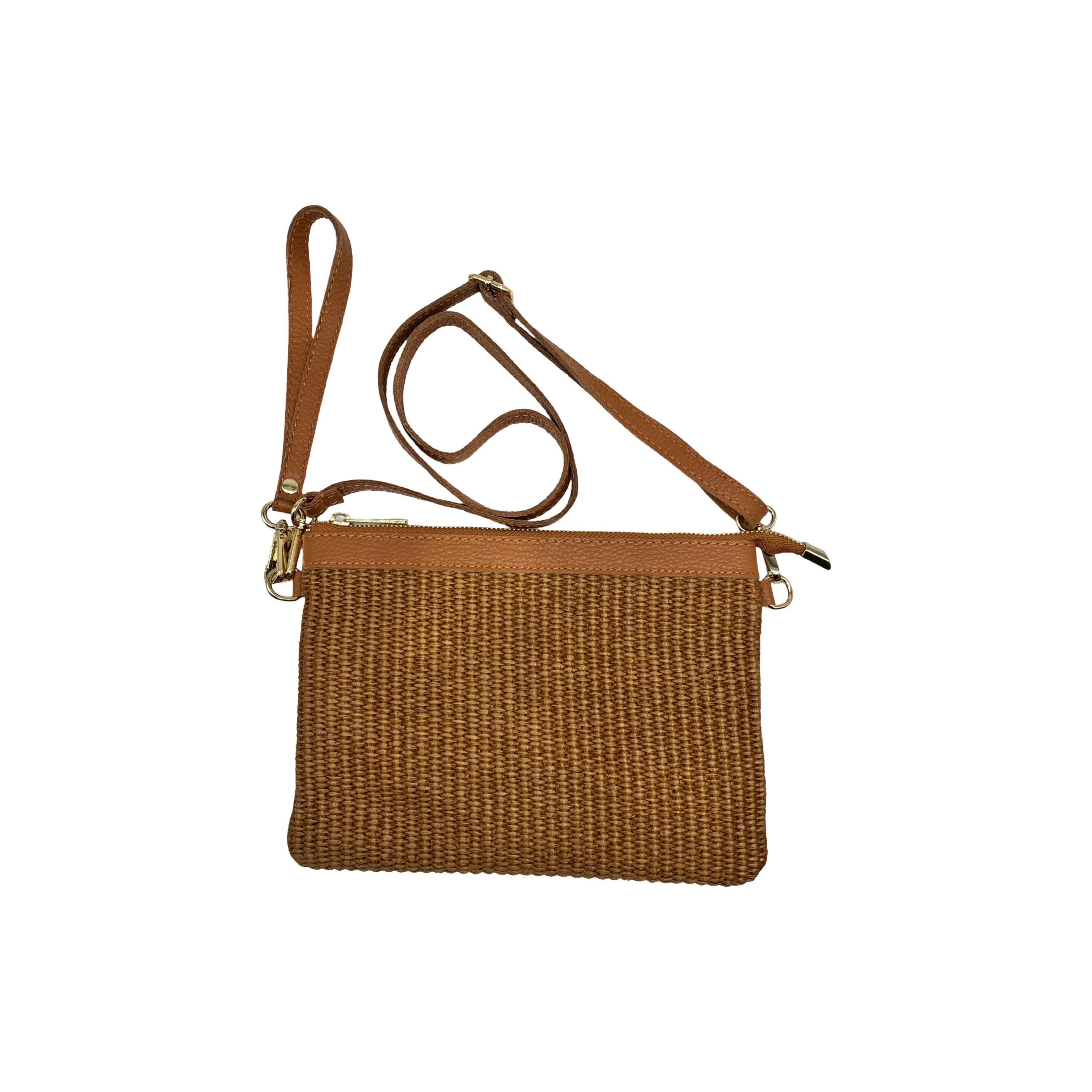 BORSA IN RAFIA RAFIA RIFINITA IN PELLE