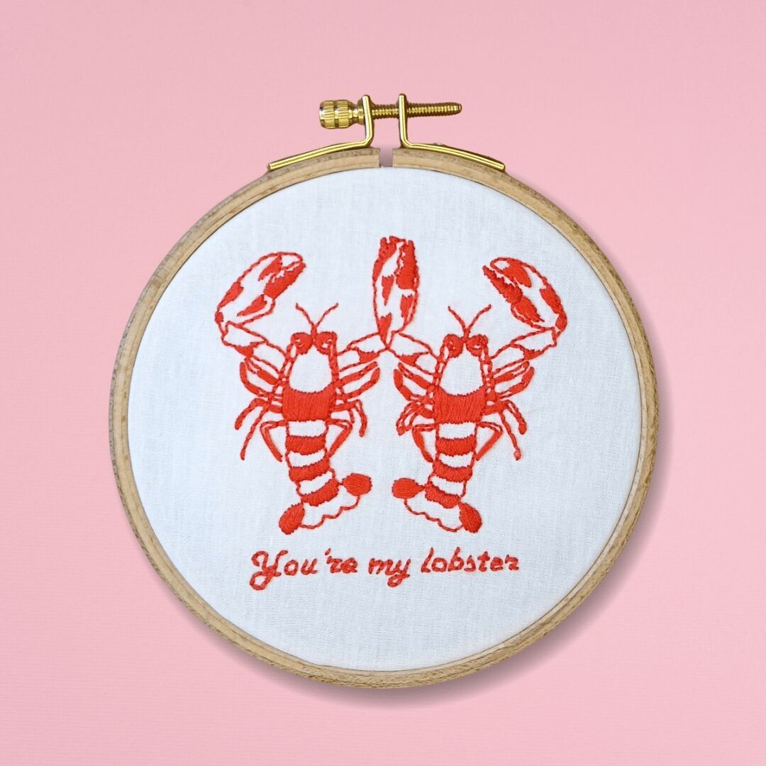 Du bist mein Hummer – einfaches Stickset für Anfänger | Moderne Lobster Friends Motive | 9x9 cm | Von Romane Sérazin