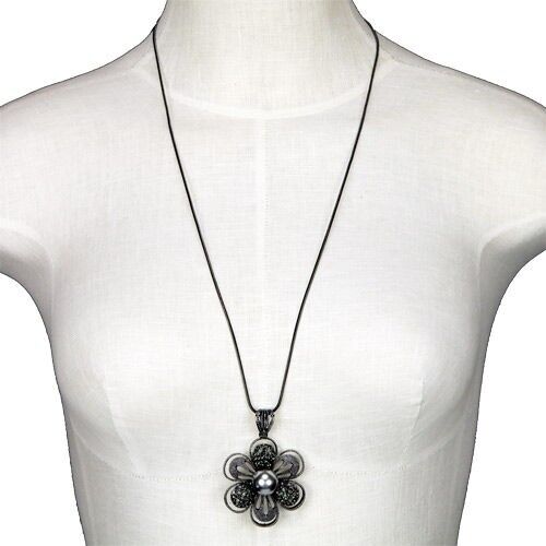 Collana lunga moda fiore, 72cm, antracite