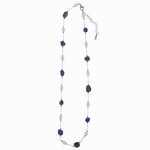Collana in acciaio inox con pietre naturali, lapislazzuli