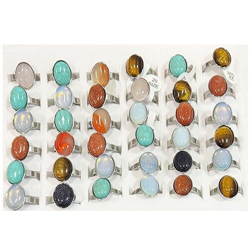 Edelstahlring mit Natursteinen, Silber, 16x12