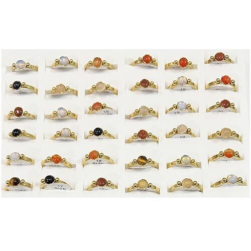 Stainless steel ring with natural stones, gold, 6mm