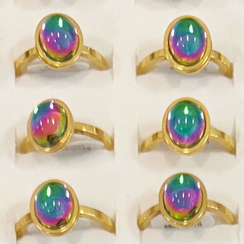 Stainless Steel Ring Rainbow, 2mm, Gold-mixed