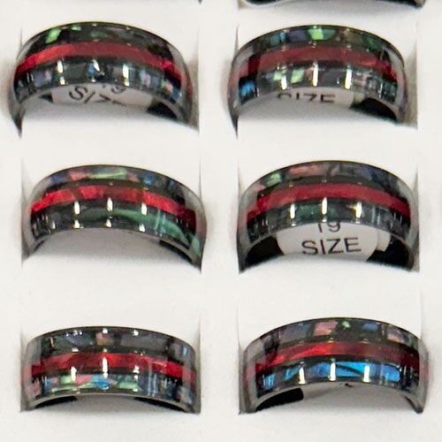 Edelstahlring, 8mm, Schwarz-Rot/Gemischte Farben