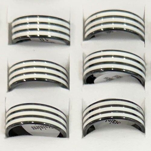 anello in acciaio inossidabile, 8mm, nero e bianco