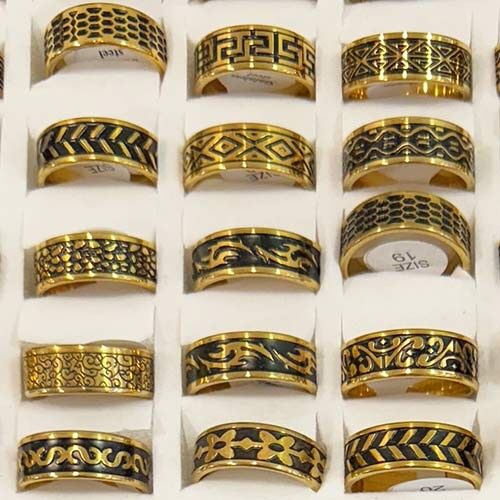 Edelstahlring Set, 8mm, Altgold-Schwarz