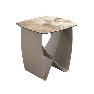 Table d'angle carrée en marbre porcelaine et acier métallisé taupe 2145 Angel Cerdá
