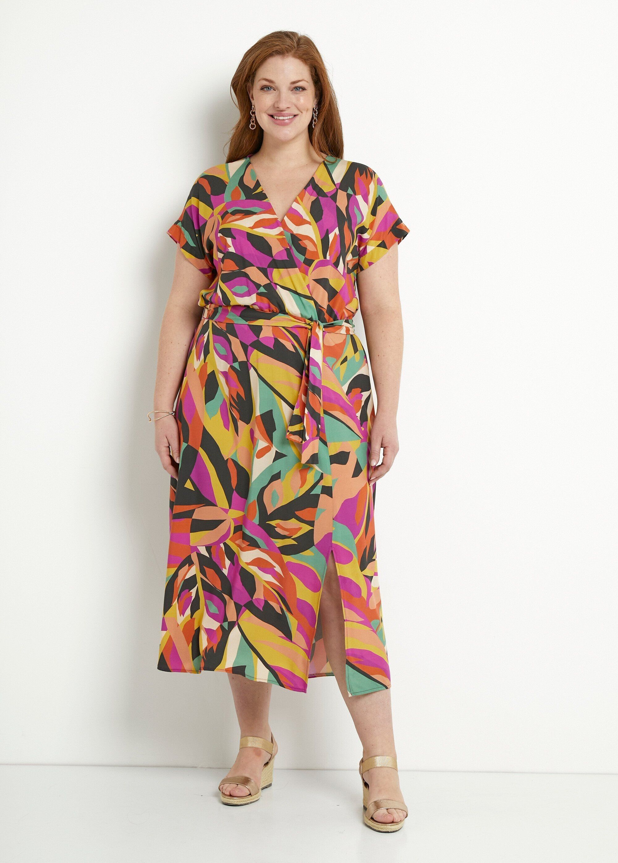 Multi-colored wrap-over short dress