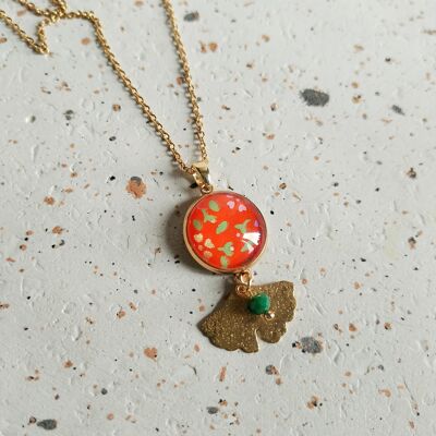 Collana cabochon da 16 mm in acciaio inossidabile placcato oro - arancione - perla -