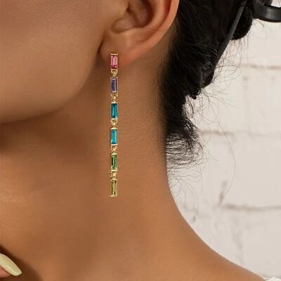 Bohemian Long Dangle Earrings – Shiny Inlaid Alloy Jewelry Trendy Holiday Ear Ornaments