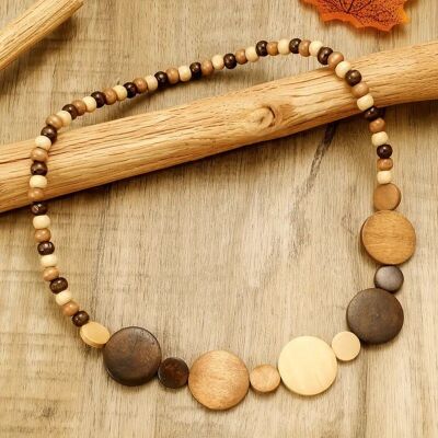 Handmade Bohemian Wooden Beaded Necklace – Multicolor Vintage Jewelry for Women