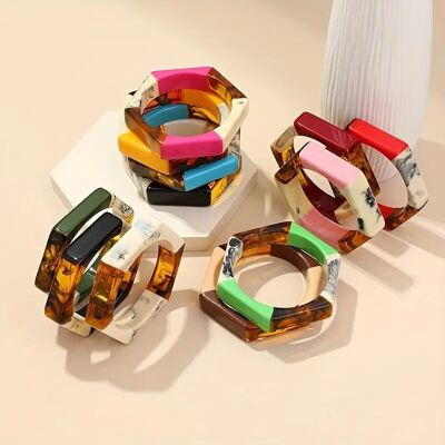 Bracelet jonc hexagonal coloré – Bijoux à breloques géométriques vintage pour femmes