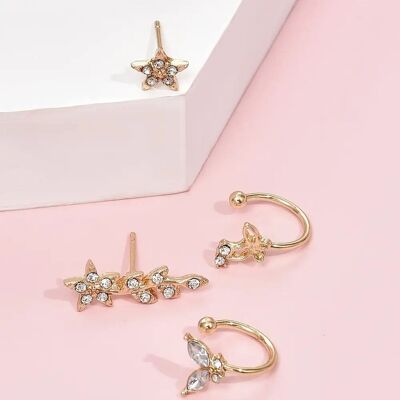 4Pcs/Set Hollow Creative Butterfly Star Leaf Crystal Earrings