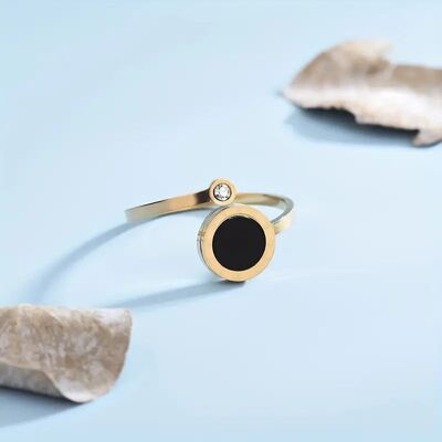 Bague élégante noire à chiffres romains taille ovale
