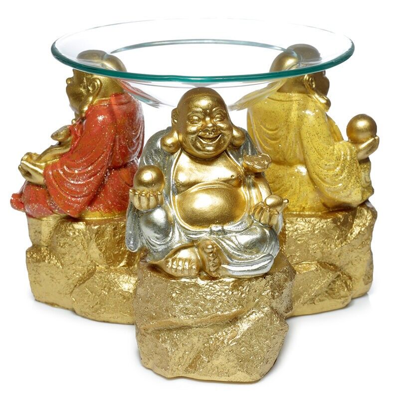 Bruciatore per olio e cera di Buddha cinese che ride Lucky Glitter