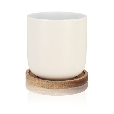Set of 2 Enzo porcelain cups with acacia wood support 25cl